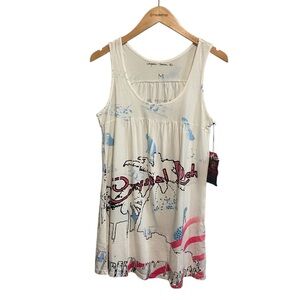 NWT Crystal Rock by Christian Audigier White Graphic Money Shoe Bag Tank Medium